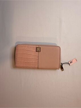 Vince Camuto Croc-Accent Blush Pink Zip Wallet